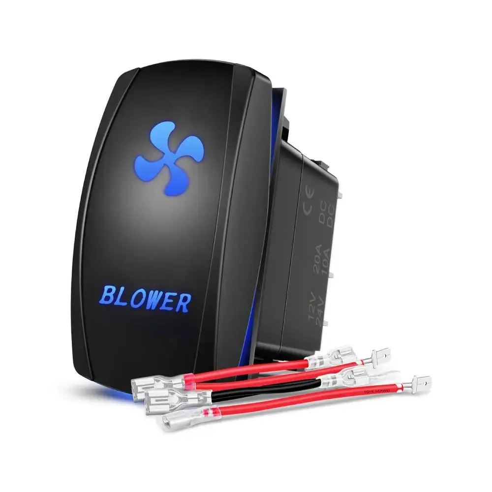 Nilight 5-Pin SPST Waterproof Blue Laser Built-in LEDs On/Off Blower Rocker Switch - 12V 20A, IP65 Rating, ABS, Easy to Install, for Cars, ATV, 1.43in x 0.84in Mounting Hole, Defective Switch Replacement