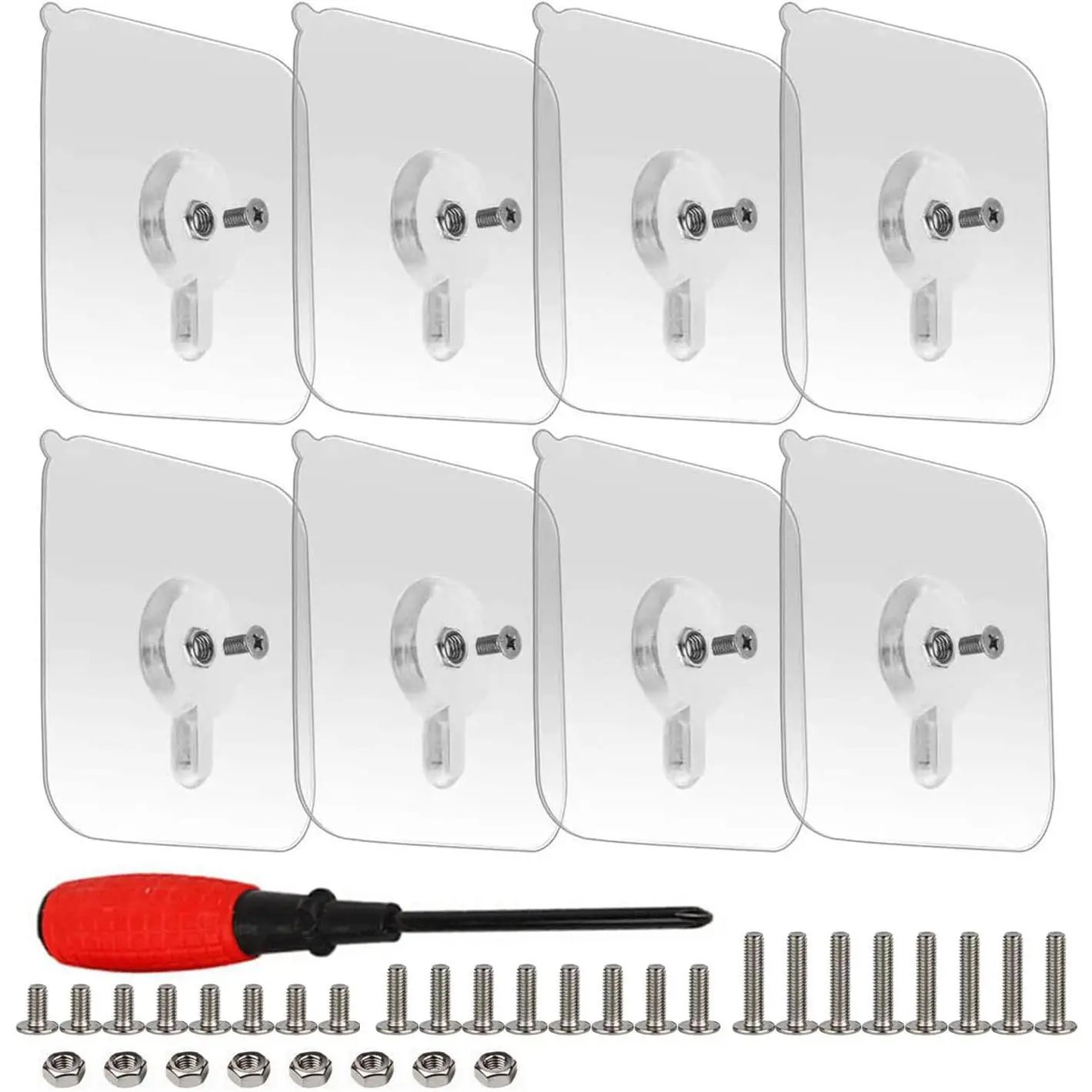 8-Set Adhesive Screws Wall Mount  Nails No-Trace No Drilling Stick- Sticky Screw with 3 Different Size Screw for Bathroom Kitchen Storage Room Tile Wall Shower Room