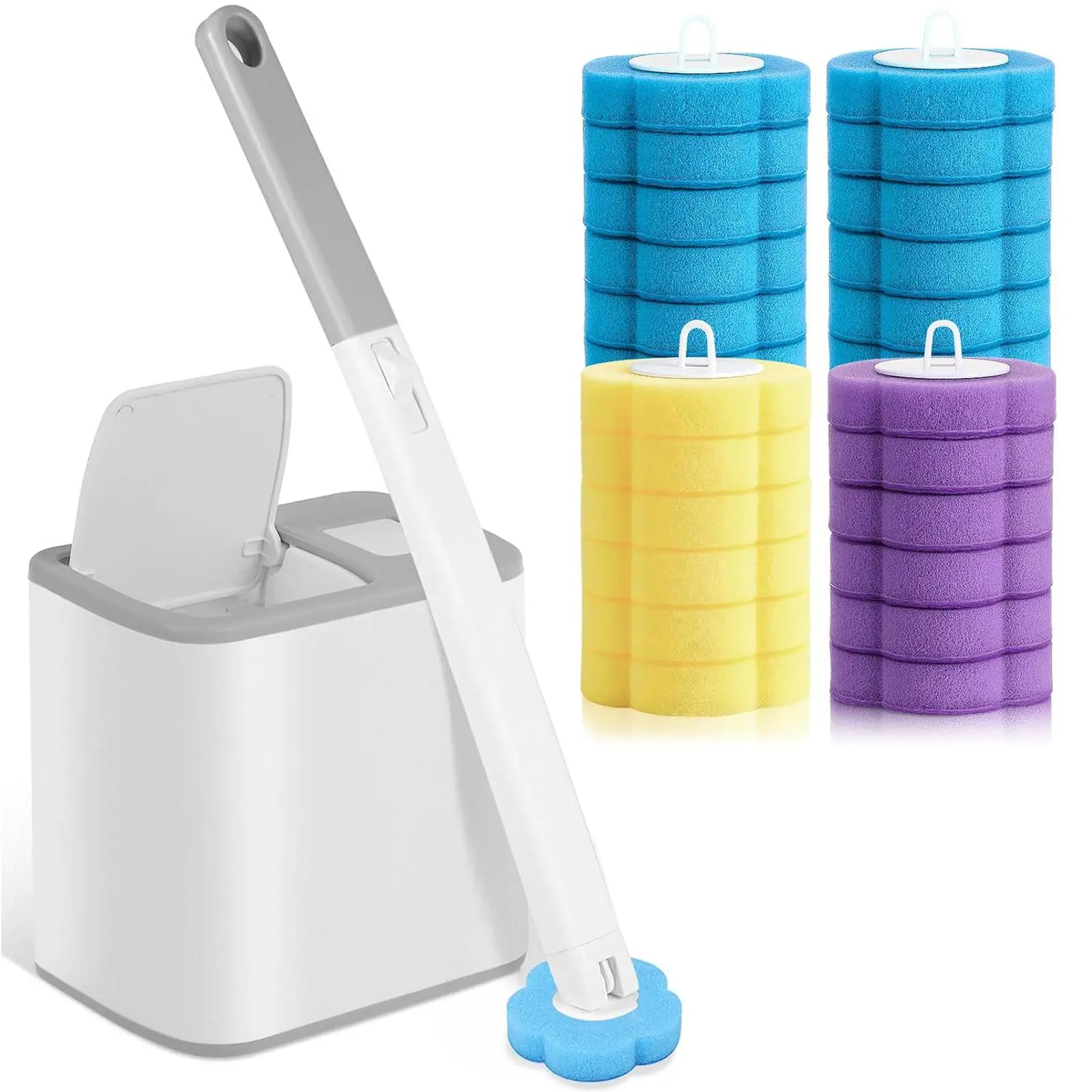 Automatic Toilet Cleaner System with White ABS Base, Disposable Wand, Detergent-Infused Multi-Scent Refill Pads, 15.7" Handle - Bathroom Cleaning Tool, Household Cleaning Products Essential