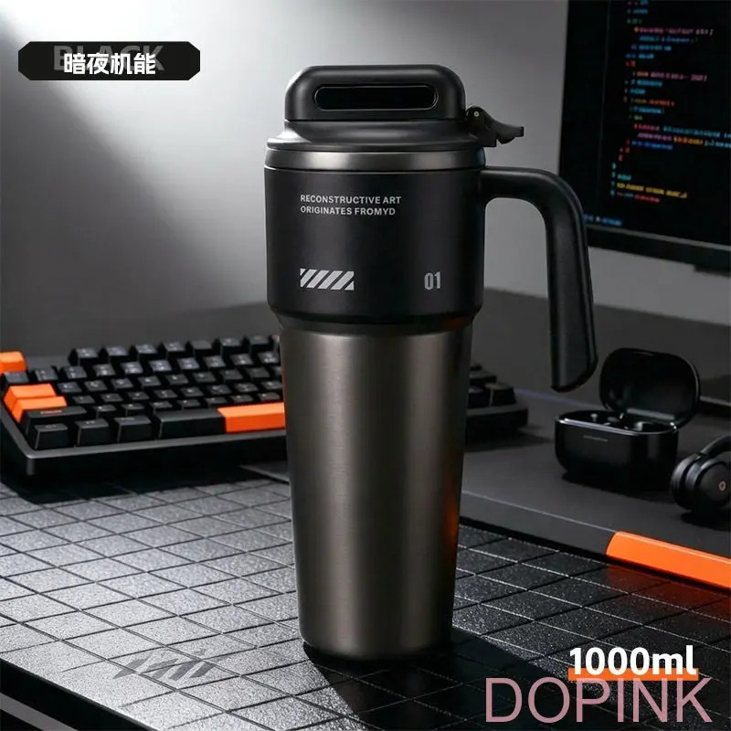 Summer Special Portable Insulated Tumbler - 304 Stainless Steel Vacuum Flask, Cyber Mech Black 100, Large Capacity Water Bottle with Straw, Car Cup, Stainless Steel Inner Liner (for Family, Gift Selection), Cyber Mech Black Stainless Steel Inner Liner 100