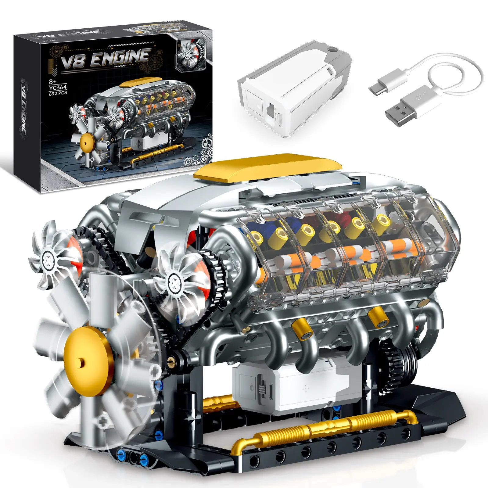 Yc364 Mechanical Engine Model Building Blocks, Educational Puzzle Toy for Kids, Boys' Intelligence Development Gift, Fun Assembly Diy Playset