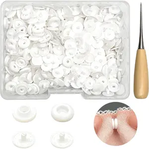 120 Sets T5 Plastic Snap Buttons - No Sew No Tools Required, Hand Press Fasteners for DIY Crafts, Clothing Repair &  Decor (White)