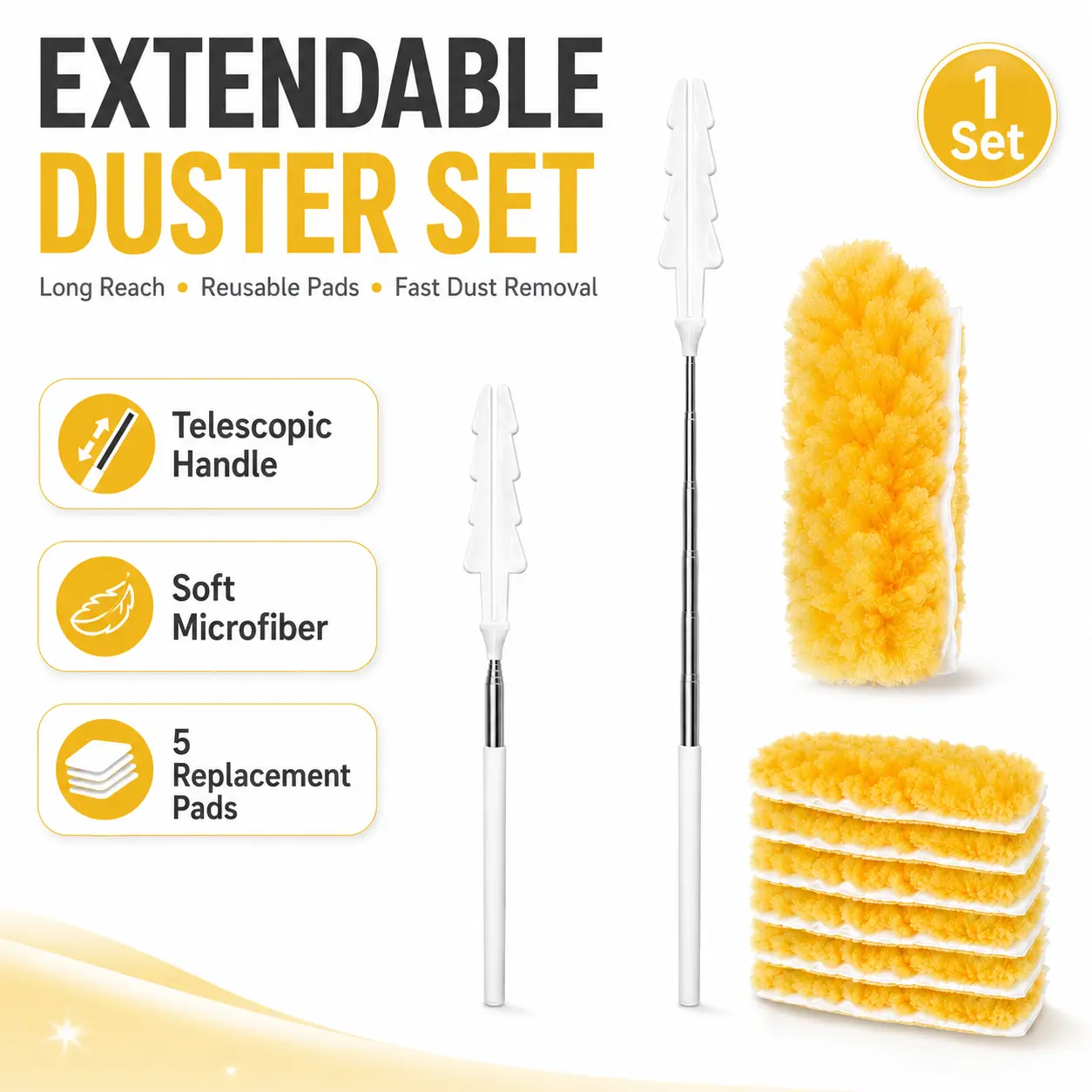 360° Telescopic Disposable Double-Sided Non-Woven Duster, 1 Handle & 20 Refill Sheets, Powerful Dust Removal Tool for Water Polo Equipment & Household Cleaning (White)