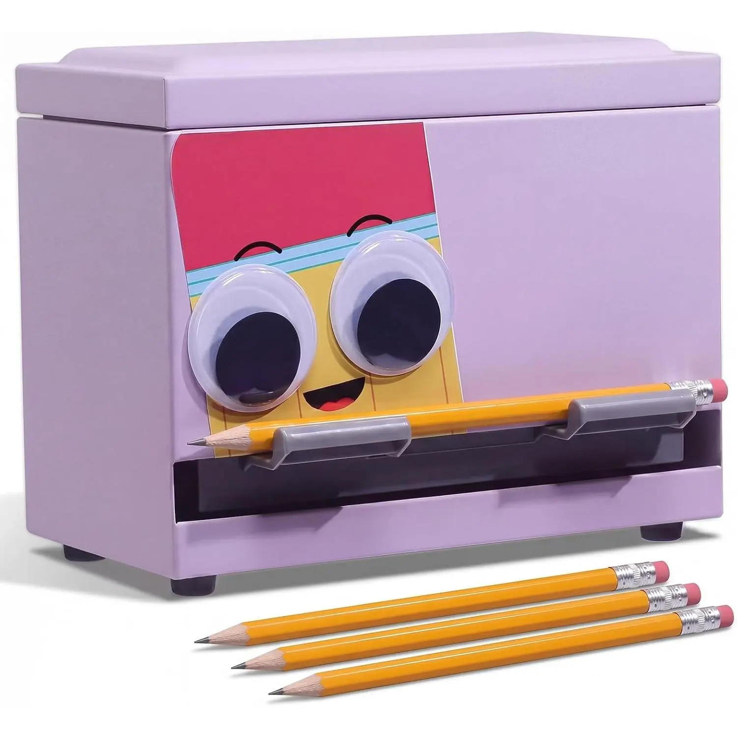 Purple Googly Eyes Pencil Dispenser Stainless Steel for Classroom | Desk Organizer for Teachers, Daycare Must Haves, Preschool Kindergarten Back to School Supply, Fun Automatic Holder