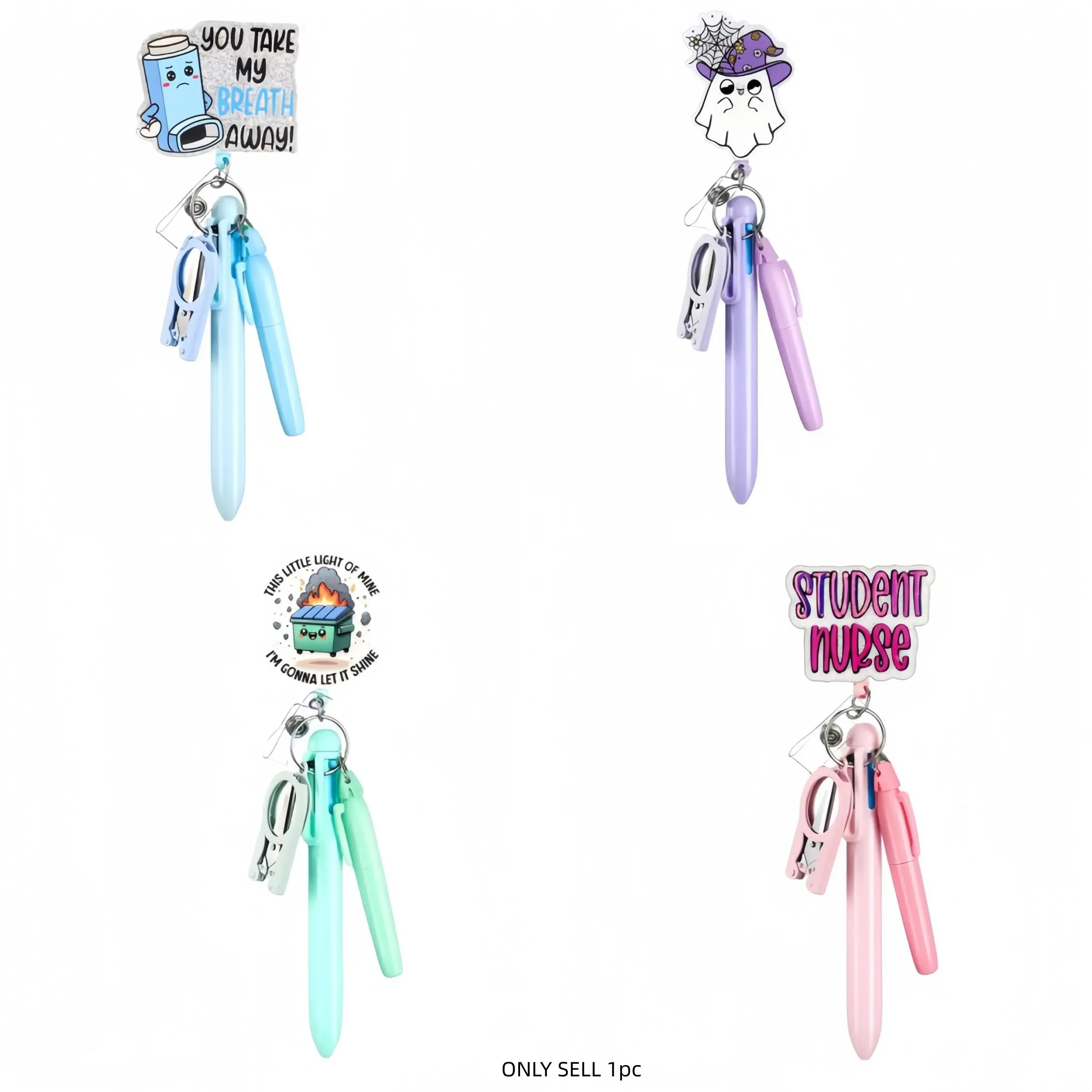 Christmas Halloween Nurse Pen Set Student Nurse Nursing Students Includes Fluorescent Pens Retractable Ballpoint ID Badge Scroll Essential Tool Durable Portable Design Writing Stationery Rollerball Pen