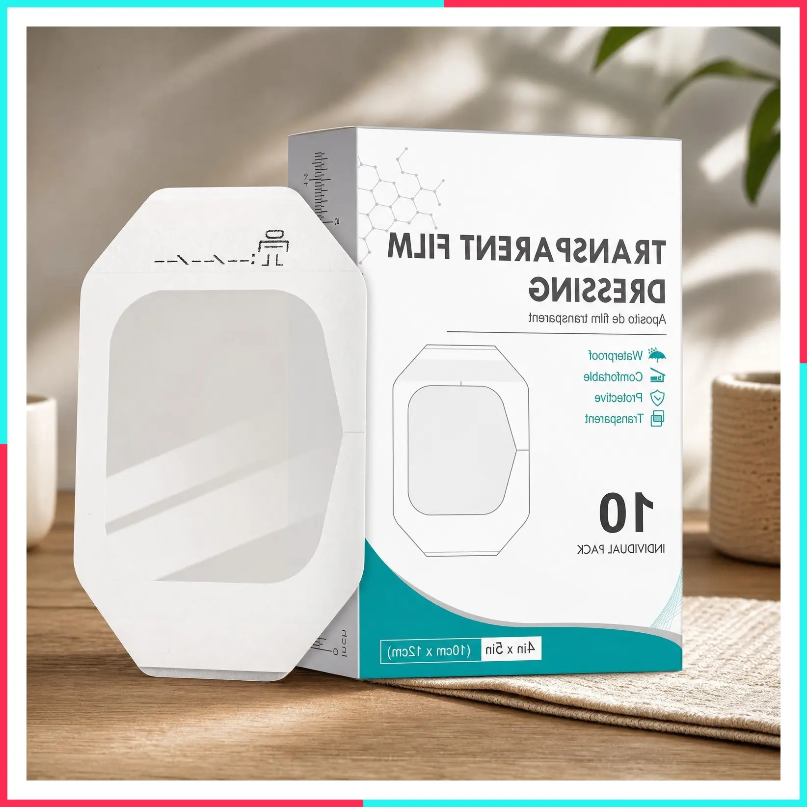 Transparent Film Dressing 4" x 4.75" Box of 10 - Waterproof Adhesive Patches for Wound Care, Swimming, Showering, Post-Surgical Shower, IV Shield, Tattoo Aftercare & Scar Therapy