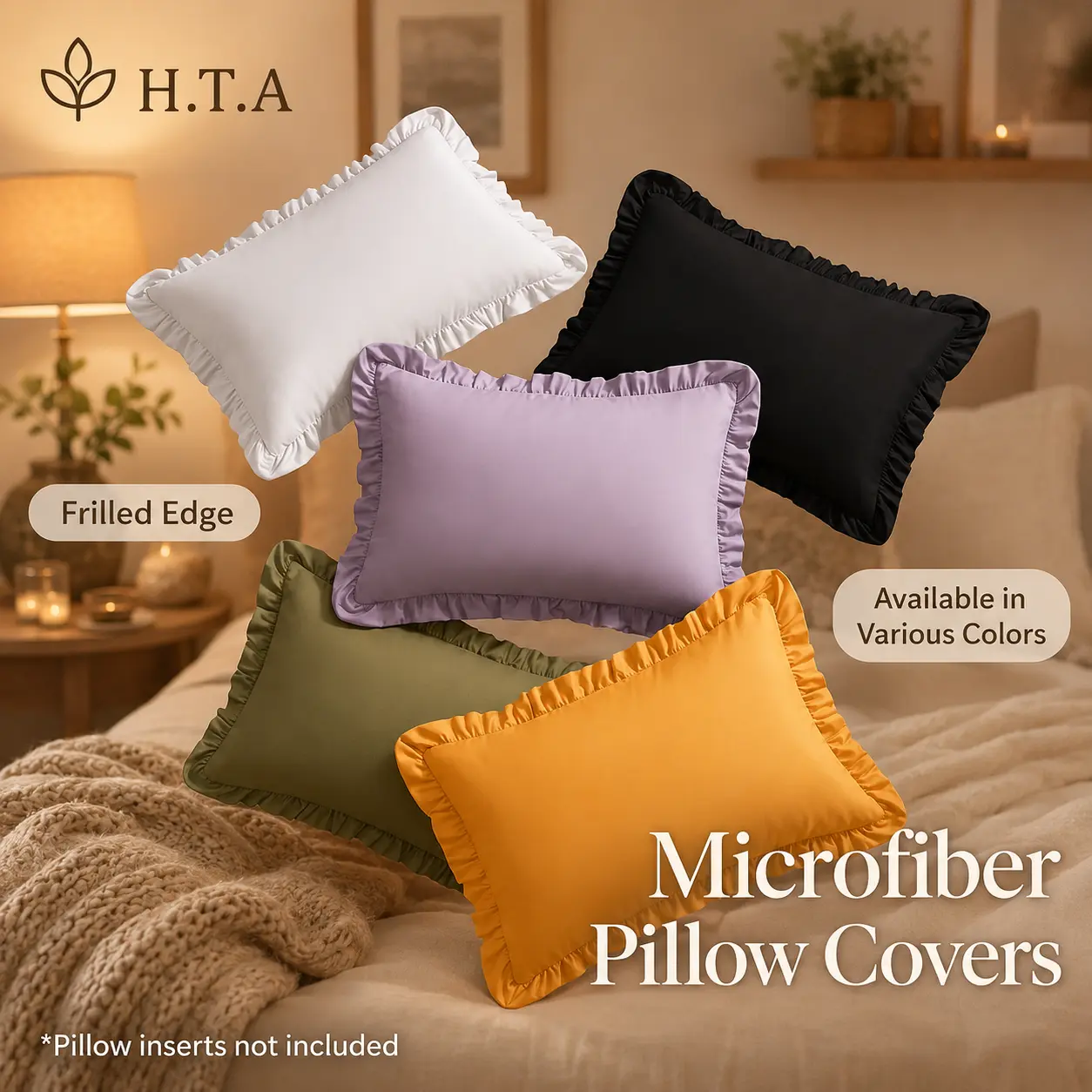 HTA  Shabby Chic Ruffled Pillowcases –  2-Pack Soft Decorative Microfiber Covers, Envelope Closure for Bed, Couch & Home Decor