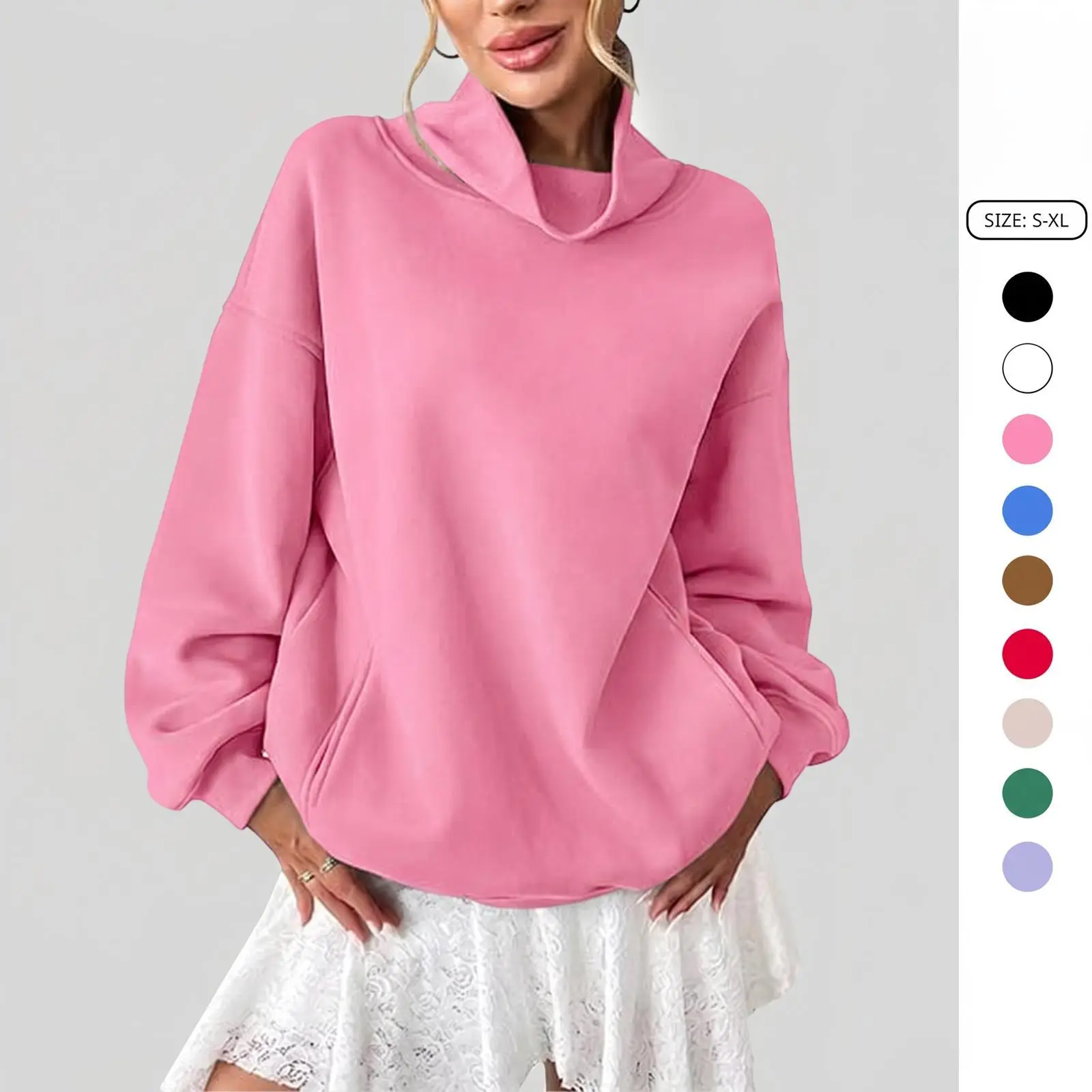 Imily Bela Women's Trendy Cowl Neck Sweatshirt, Casual Cozy Chic Oversized Long Sleeve Pullover Sports Tops