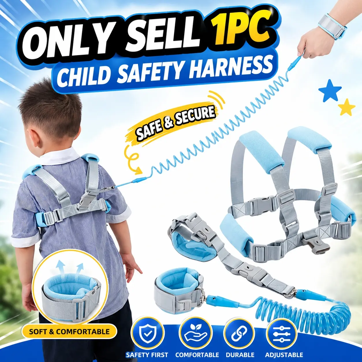 1pc multifunctional dual-use anti-lost strap with leash, featuring a retractable spring cord and wrist strap, key lock for safety, a great teaching tool for learning to walk