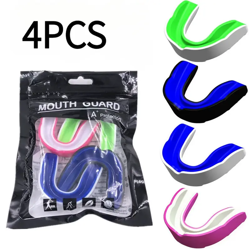 4 Pack Sports Mouth Guards, Shock Absorbing Teeth Protector for Boxing, Muay Thai, Taekwondo, MMA, Basketball, Flag Football