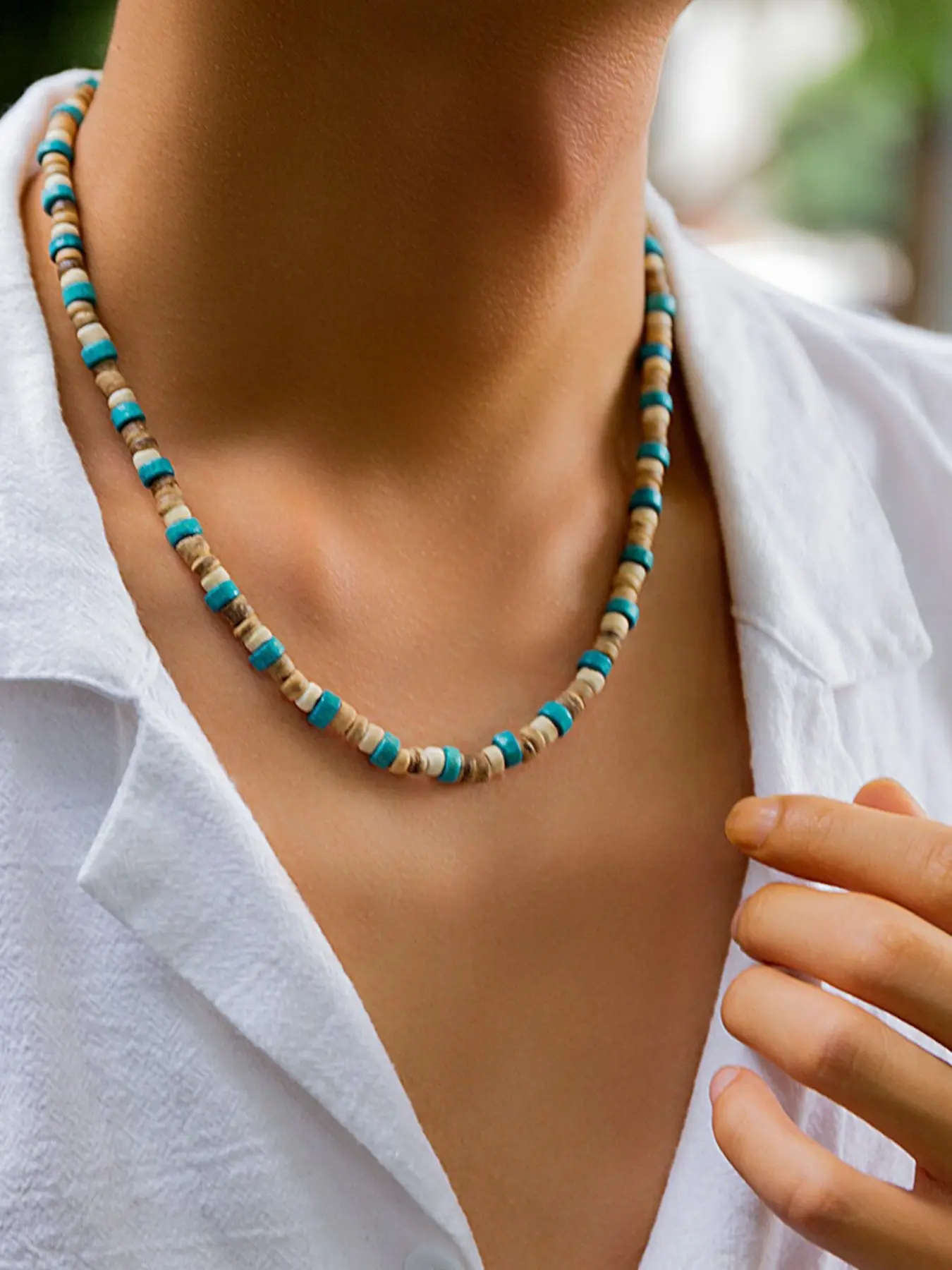 Men's Colorful Wood Bead Necklace, Elegant Hip-Hop Bohemian Style, Zinc Alloy Chain, All Seasons Fashion Accessory