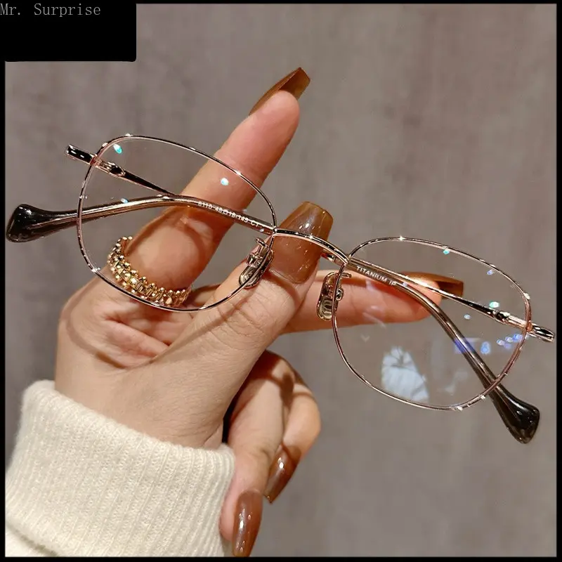 Women's Lightweight Vintage Small Metal Frame Eyeglasses - Slim Golden Optical Frames with Optical Lens, Unisex Wear Casual Daily Fashion Eyewear Accessory