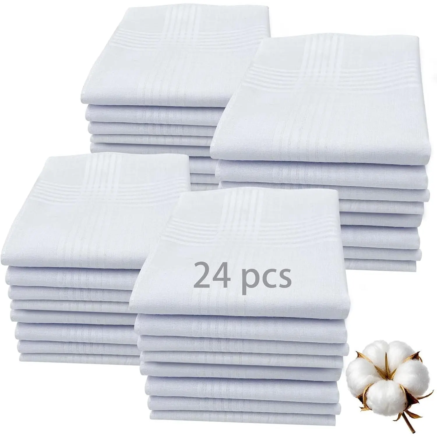 24 Pack 16'' x 16'' Men's 100% Soft Cotton White Handkerchiefs Bulk Father's Day GiftsGift