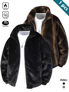 Unisex Windproof Warm Fleece Jacket, Thickened Rabbit Fur Lined Stand Collar Zipper Coat, Perfect Gift for Partner, Husband, Parents
