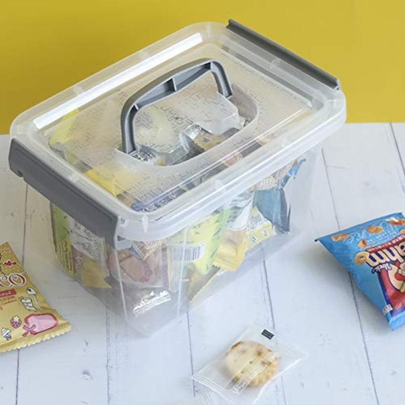 3.5 Quart Clear Storage Bin Small Plastic Stackable Box Cotainer with Lid and Grey Handle 6 Packs