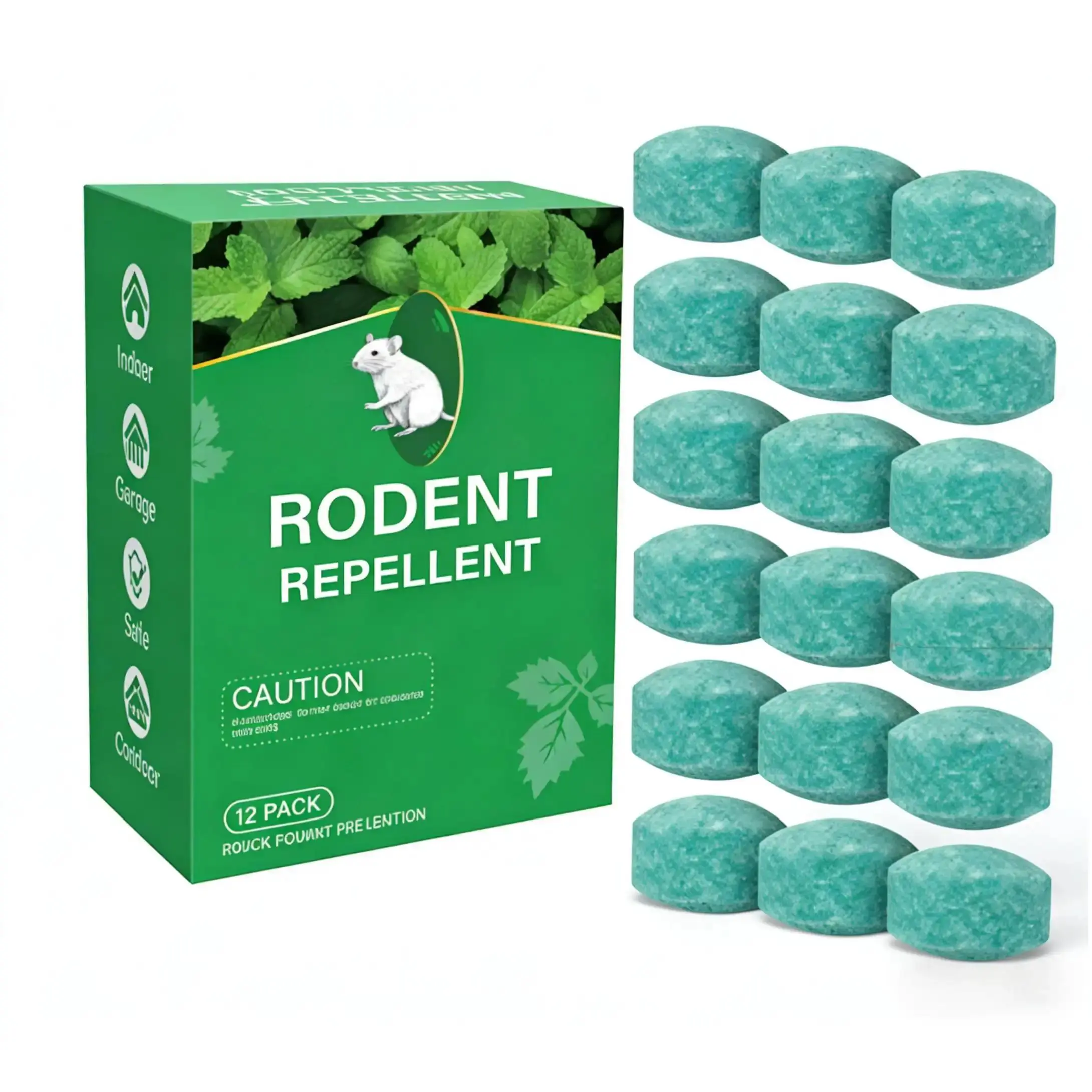 12-Pack Popular Natural Rodent Repellent Balls! Infused with peppermint and lemon oil, these balls effectively deter squirrels, rats, spiders, and other pests. Safe, long-lasting, and easy-to-use for both indoor and outdoor applications.