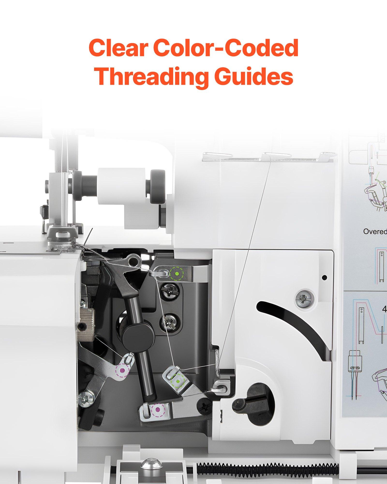 VEVOR Serger Overlock Sewing Machine, 1250 Stitches Per Minute, 2-3-4 Thread Capability, 0.7-2 Adjustable Differential Feed, with Free Arm and LED Light, Sewing Machine for Various Fabrics, White