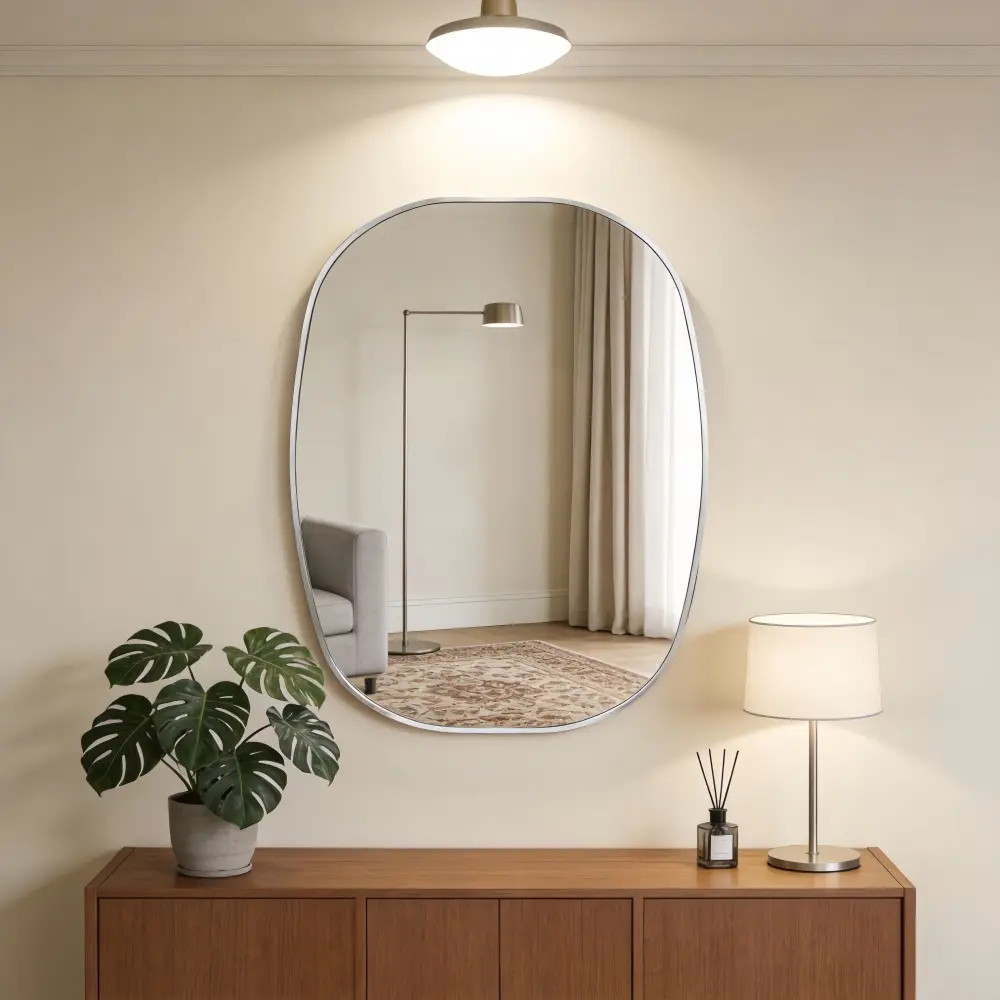 Littleox 24x32 in Silver Metal Framed Oval Vanity Bathrrom Mirror for Wall