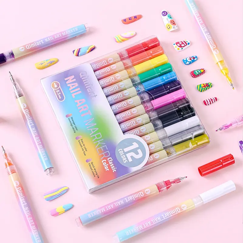 Multi-Purpose Nail Art Markers 12 Pack, Ideal for Outlining, Dot Flower, Painting, DIY Nail Decorations, Non-Disposable Pen Set