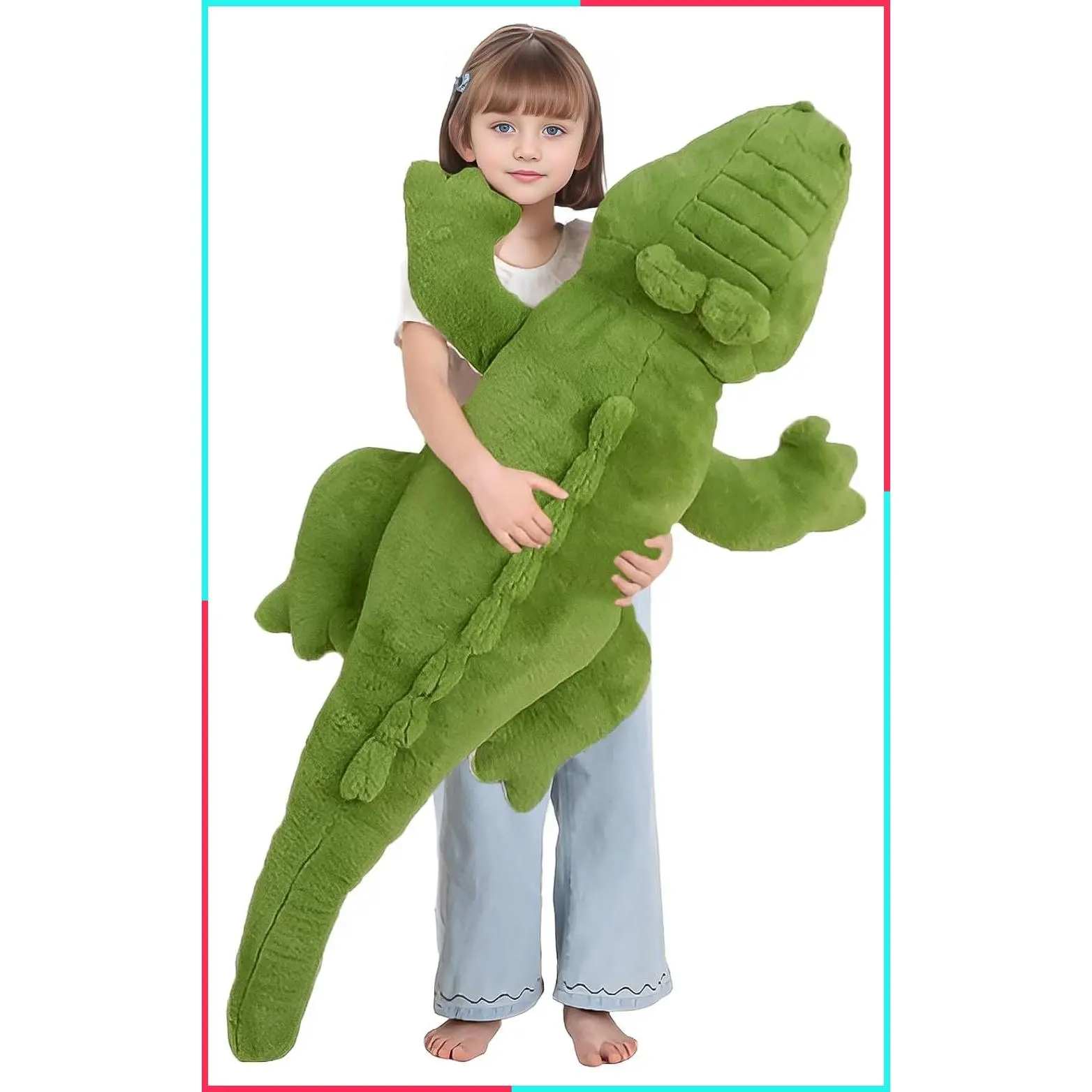 48 Inch Giant Green Alligator Stuffed Animal Long Body Pillow, 4 Ft Cute Crocodile Plush Toy Gift for Kids Girls Boys Birthday Valentines