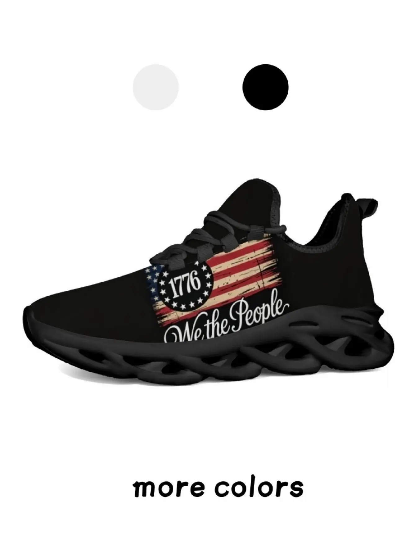1 Pair Unisex Lightweight Thick Sole Cushion Sneakers, American Style 1776 Star-Spangled Banner Print, Trendy Cool Breathable Casual Athletic Sports Shoes Trainer