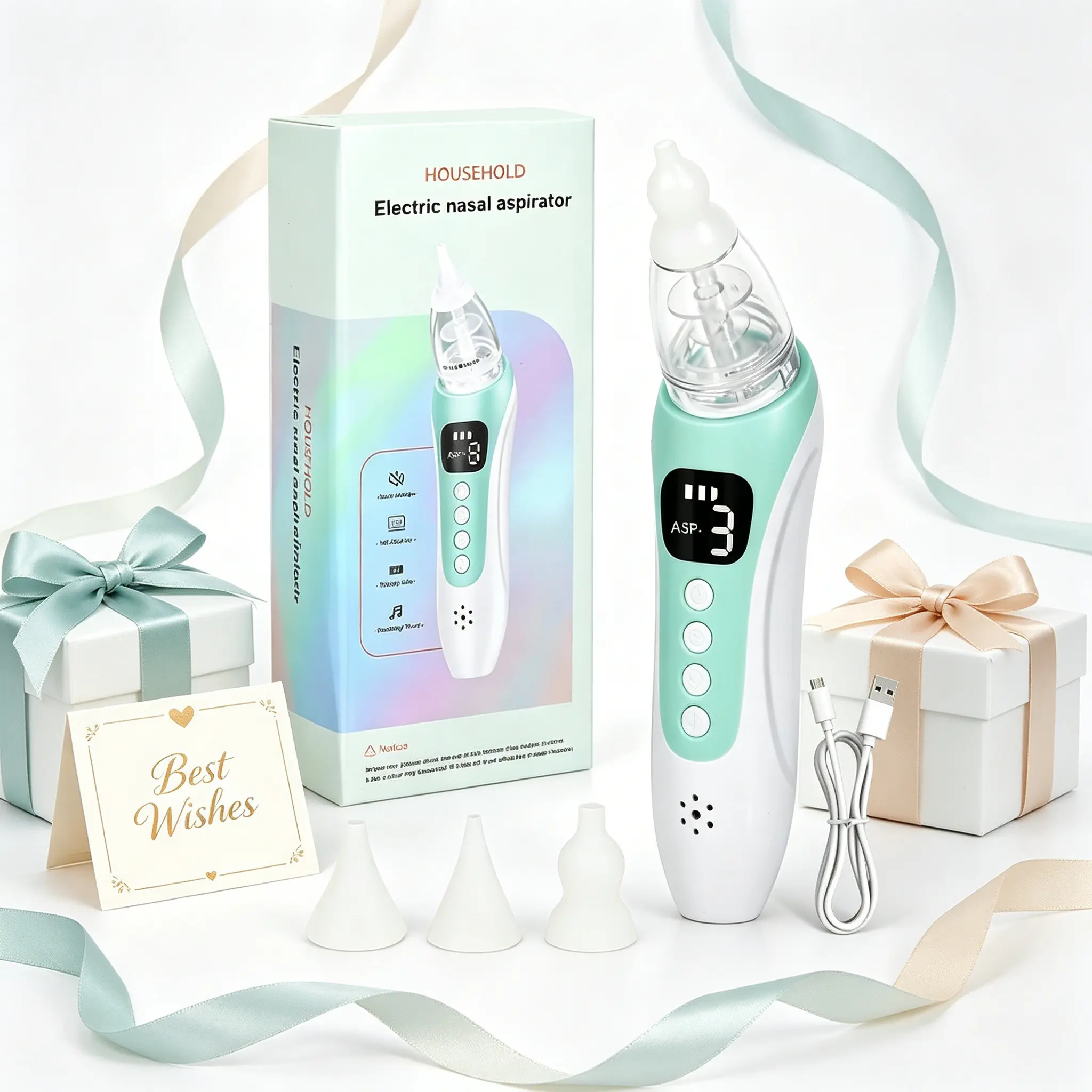 Portable USB Rechargeable Nose Inhaler with Three Adjustable Suction Levels, Music Playback Function, Ideal Gift with Three Nozzles