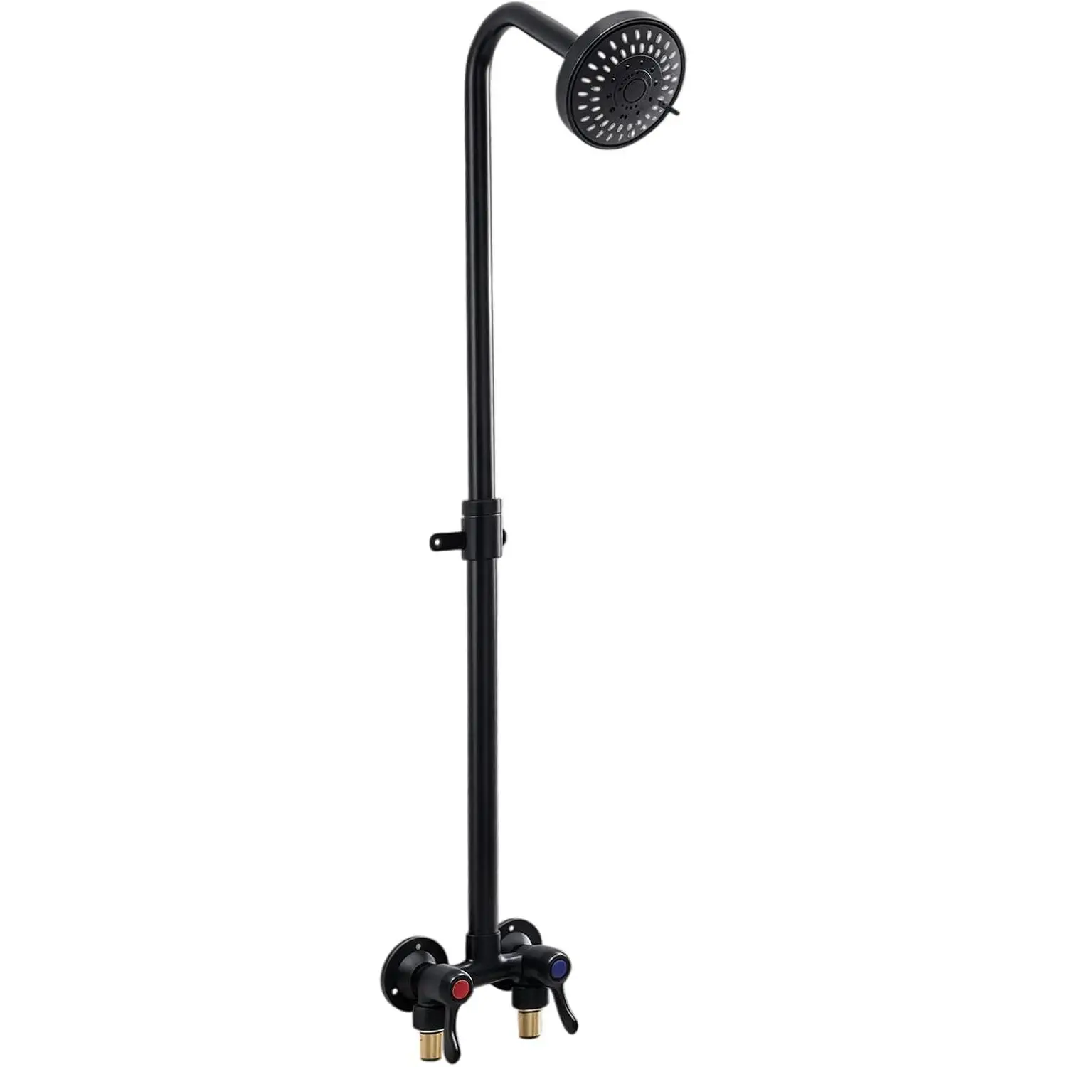 Dual Handle Extendable Outdoor Shower Kit Exposed Pipe Shower Fixtures System with ABS 5 Spray Mode Settings Showerhead Solid Brass 4 Inch Center Mix Valve Matte Black