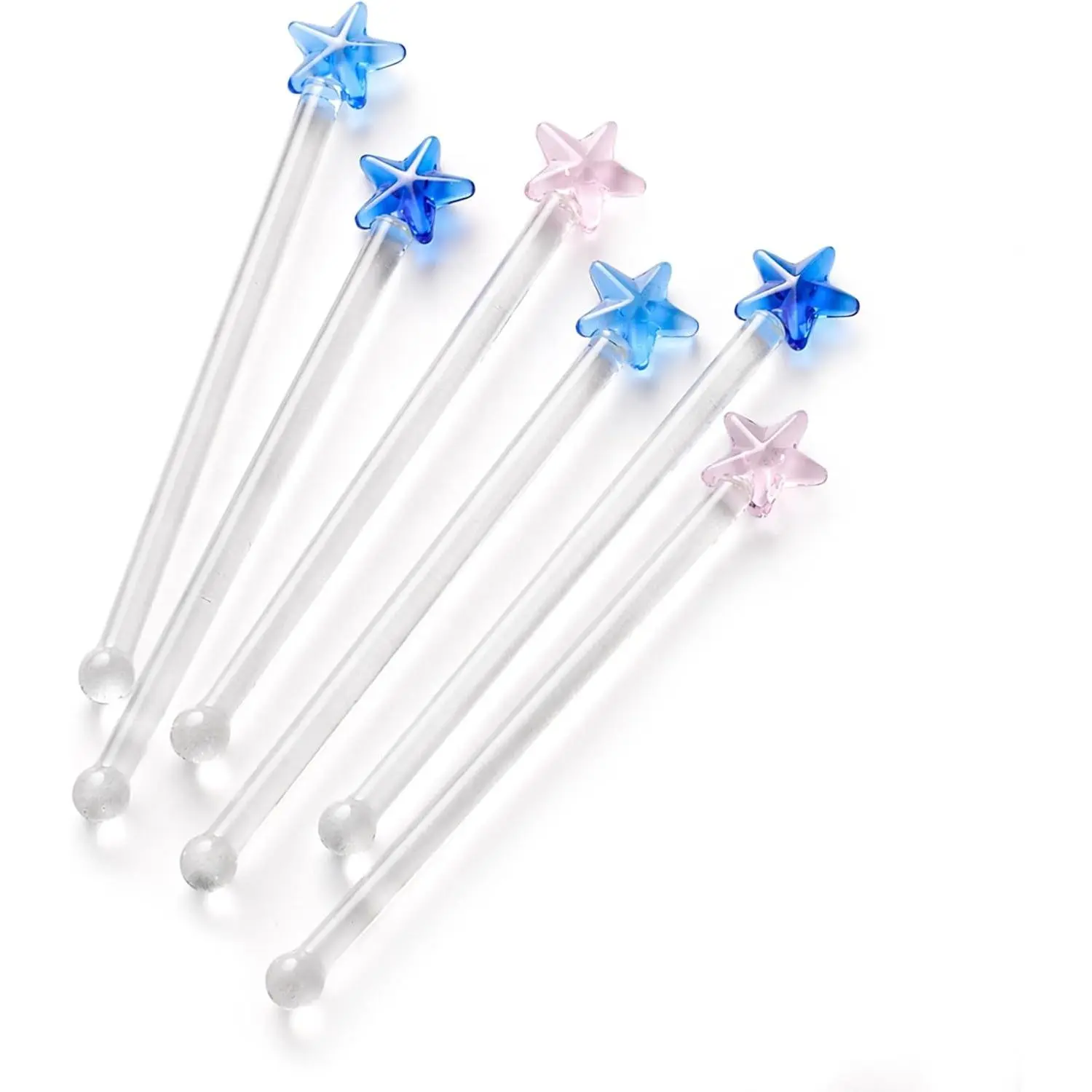 6-Piece Reusable Borosilicate Glass Star Cocktail Stirrers Set - Decorative Utensils for Cocktails, Coffee