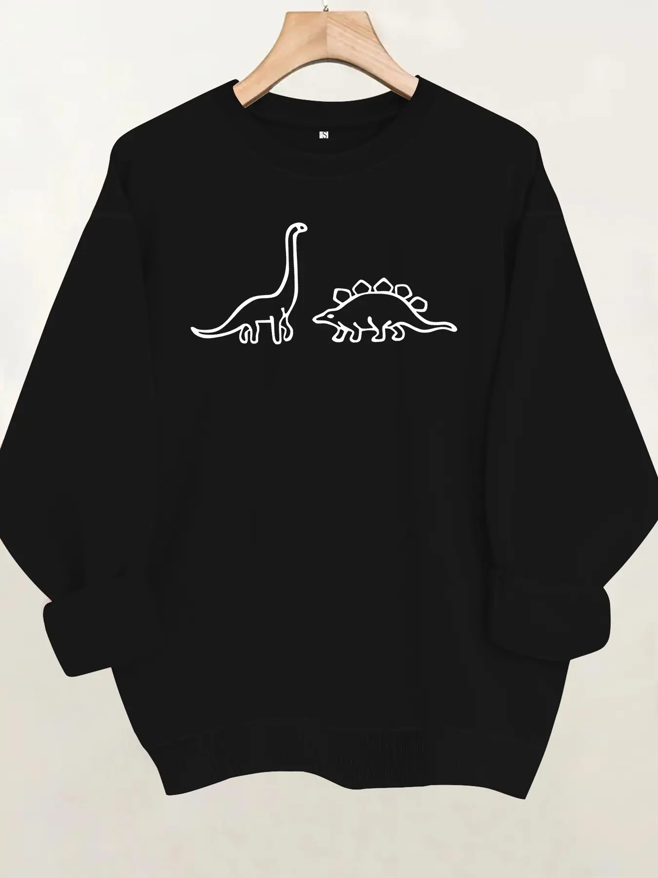 Women's Casual Fleece Sweatshirt, Cartoon Dinosaur Print, Round Neck, Long Sleeve, Comfortable and Stylish