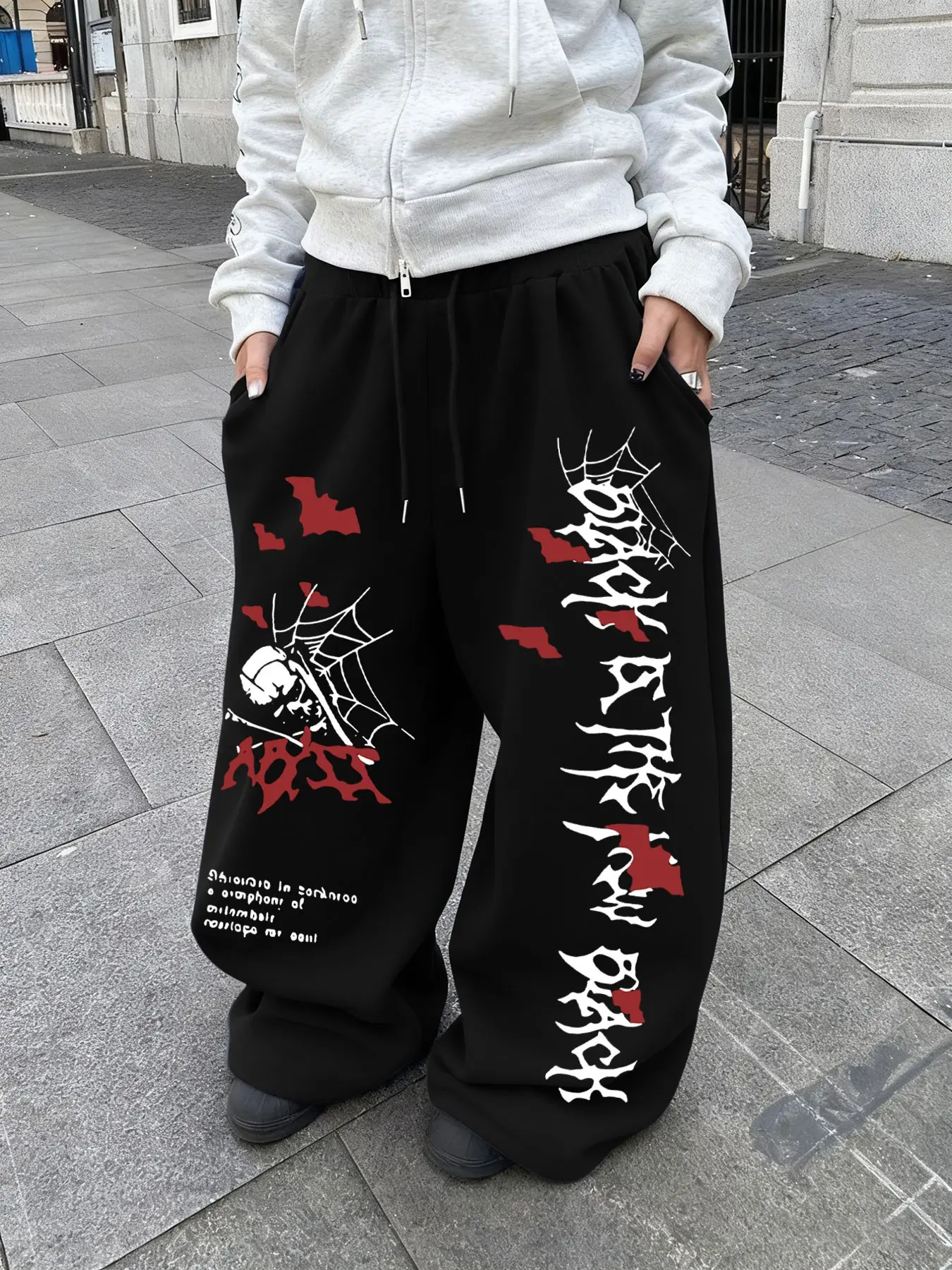 Women's Casual Long Pants, Waist Drawstring Straight Leg, Spider Web Print, Comfortable Daily Wear, All Season Pants, Sporty & Homewear, Knitted Sports Pants