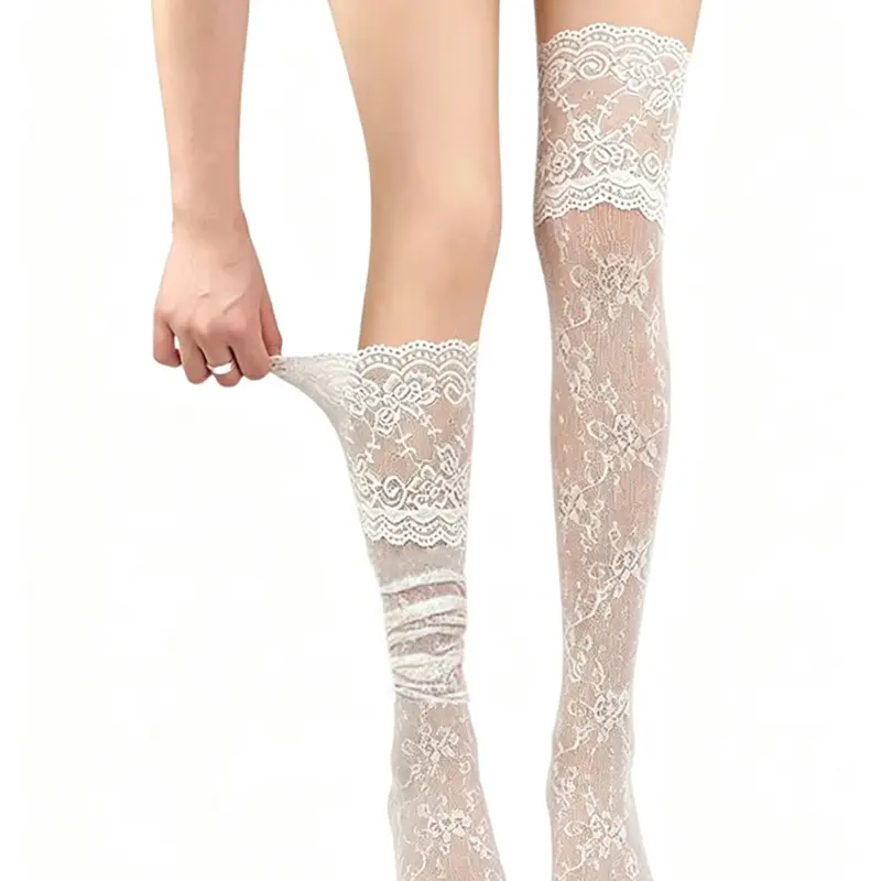 【Black Friday】Women’s Sexy Floral Lace Thigh-High Stockings, Breathable Nylon Mesh Over-the-Knee Hosiery, Available in 1, 3, 6, or 9 Pairs