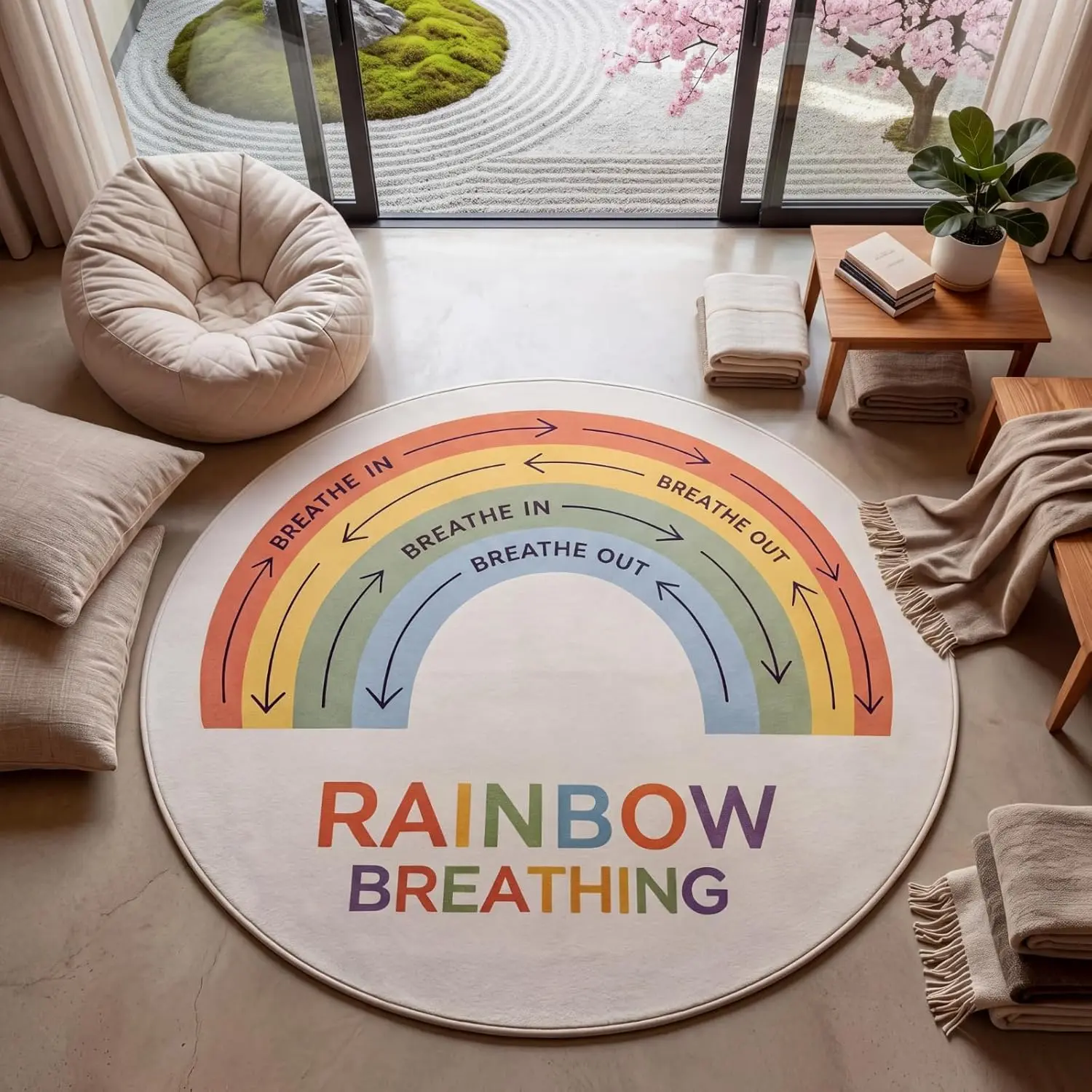 Calming Corner Items 4 ft Classroom Calming Corner Rug Circle Reading Corners Rug Washable Soft Calm Down Mat Mental Health Mat for Counseling Office Playroom Floor Decor(Rainbow)