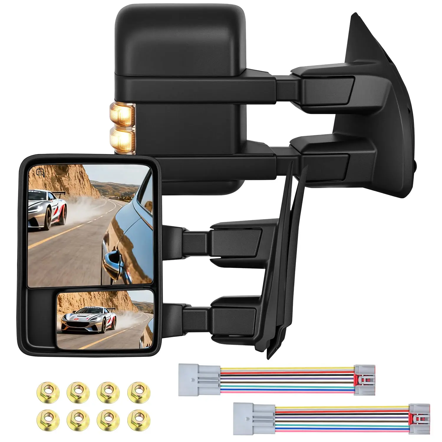 Nilight Wide View Blind Spot Towing Side Mirror Folding Kits, Turn Signal Puddle Lights, Power Heated Adjustable Glass, Manual Telescoping Folding, Compatible With 2008-2016 Ford F250 F350 F450 F550 Super Duty, Wide View Blind Spot Mirror Side Mirror Fold