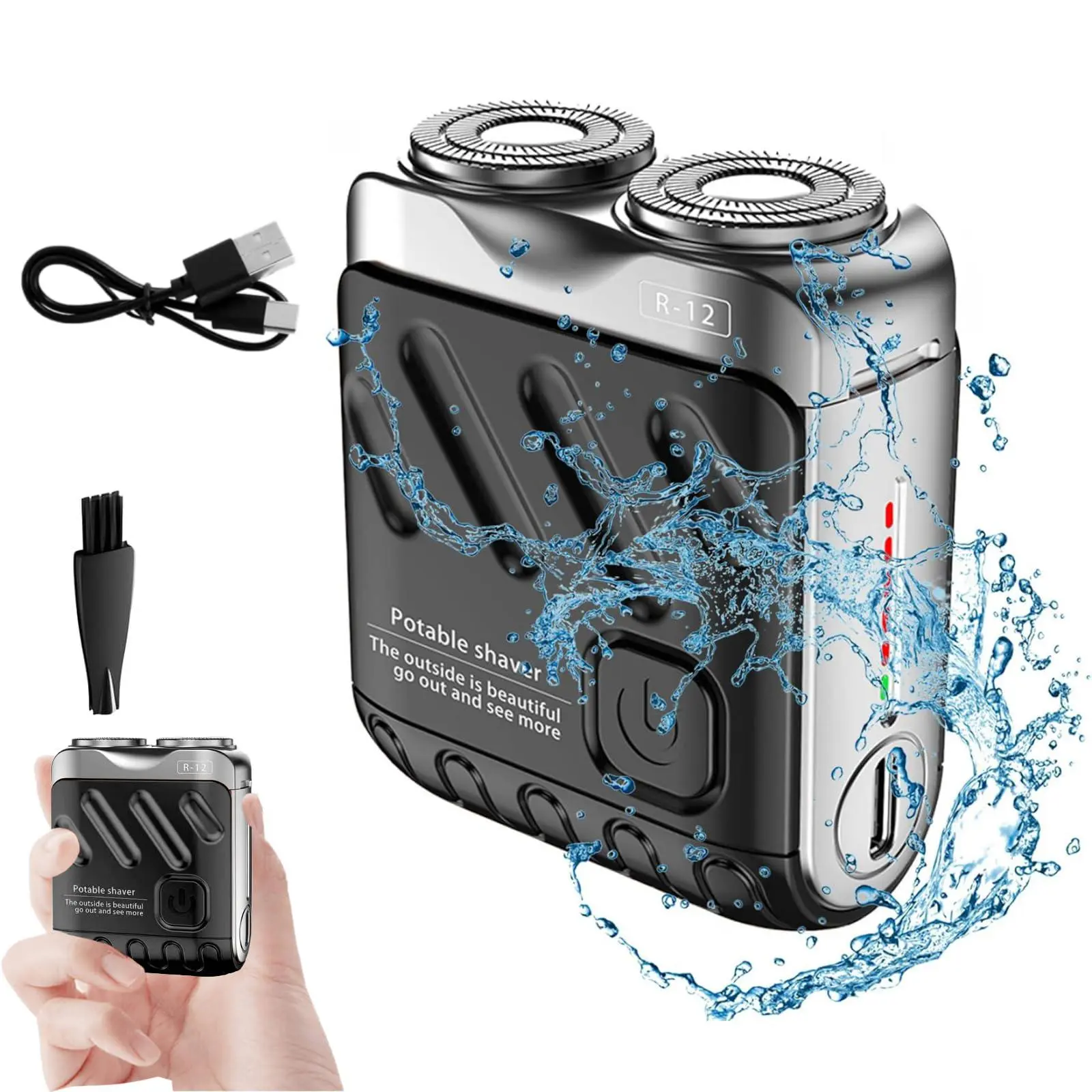 Men's Mini Cordless Electric Rotary Shaver, Lightweight USB Rechargeable with Double-Ring Magnetic Cutters, Fast Charging, Long Battery Life, ABS Plastic, Smooth Shave, Quick Touchup, Portable for Travel, Shaving Products, Travel Size