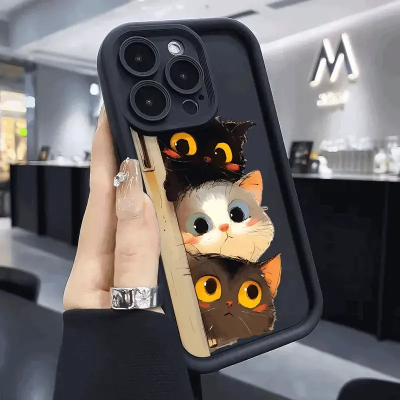 Three Cute Cartoon Cat Phone Case For iPhone 17 Pro Max 16 15 14 13 mini 12 mini 11 for Samsung S21 S22 S23 S24 S25 S26 Phone Case|Halloween Gift for her/him/family/friend