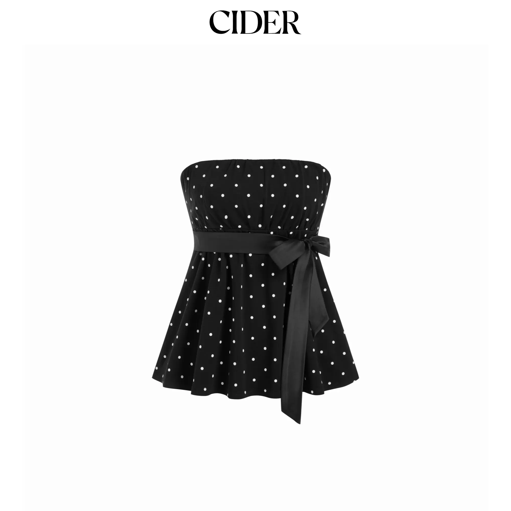 Cider Cotton-blend Polka Dot Satin Bow Belt Bandeau Top SummerWins SummerFinds