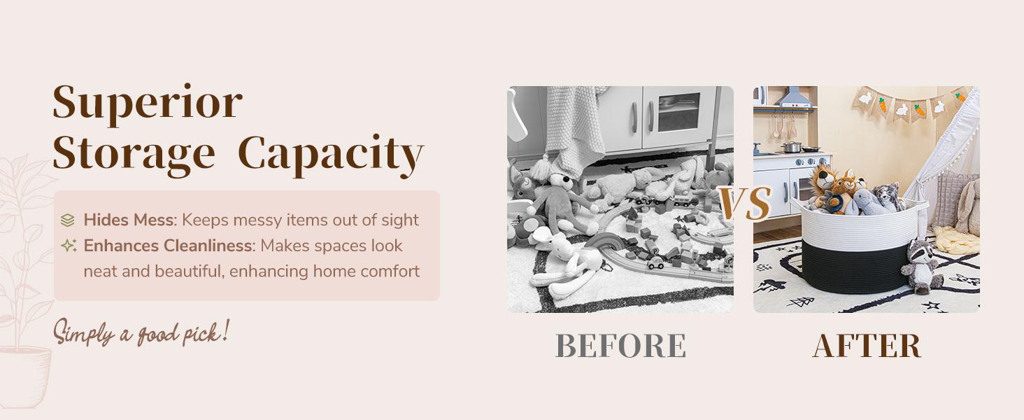 XXXLarge Cotton Rope Basket Woven Laundry Baskets Blanket Baskets Basket with Handle Comforter Cushions Storage Bin Thread Laundry Hamper - 21.7" x 21.7" x 13.8" :