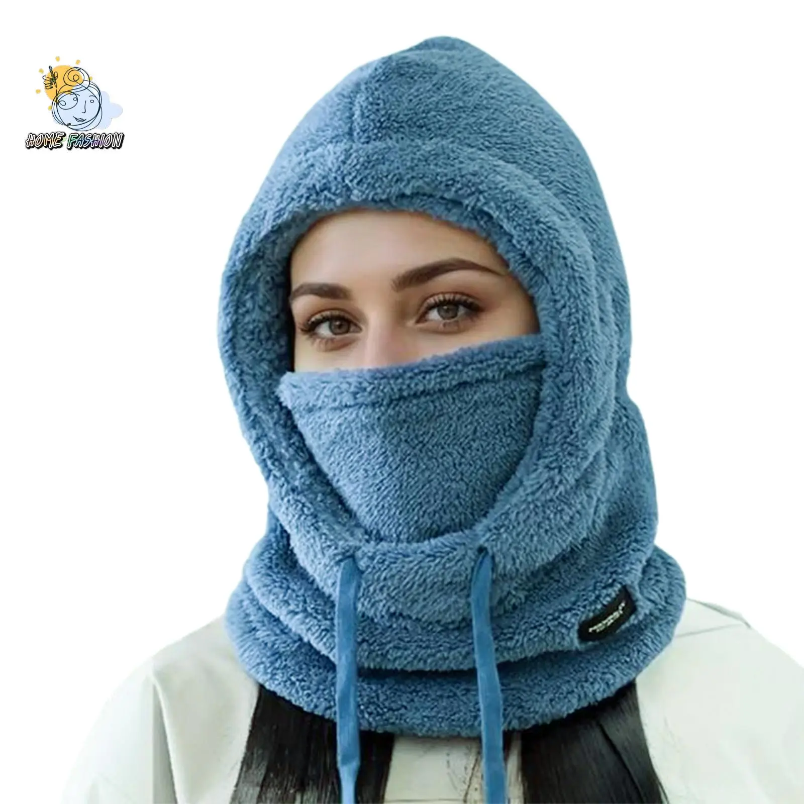 Winter Cold Weather Polyester Full Face Mask - Windproof Thermal Fleece Balaclava, Over-Helmet Type, Adjustable Drawstring Snap Shawl, Breathable Mesh Liner, for Ski, Outdoor Riding