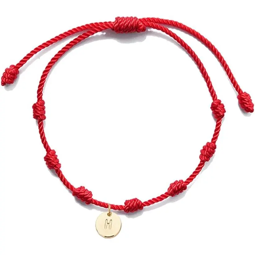 Initial Letter Bracelet for Women Men  Braided 7 Knot Bracelets | Stainless Steel Custom Name Letter   Bracelet Lucky Red Rope String Bracelet Birthday   Pendant A-Z