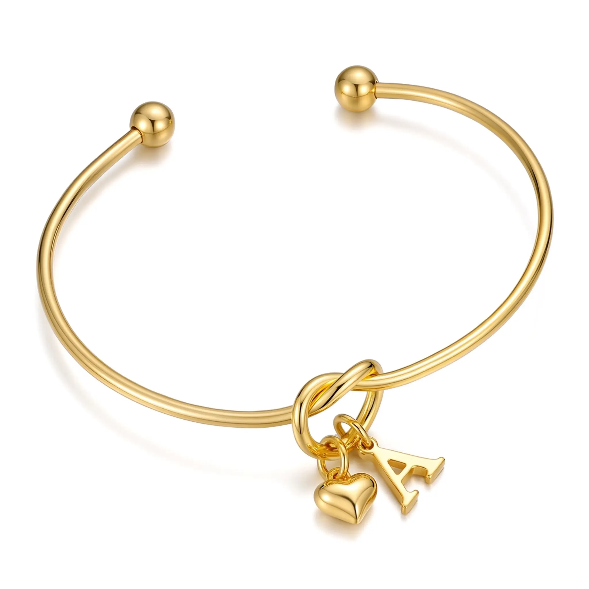A Heart Shaped Open Bangle For Women Simple Stainless Steel Bracelet With Initial 26 Letter Design Minimalist Cute Everyday Essential Jewelry Gift For Her