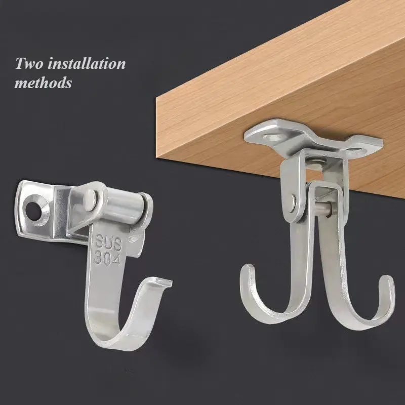 304 Stainless Steel 180-Degree Rotation Single Rotary Hooks, Rustproof Wall-Mount Storage Hooks for Indoor Use, Kitchen & Entrance Towel & Coat Organizer, Towels, 304 Stainless Steel 180 Degree Rotation Single H