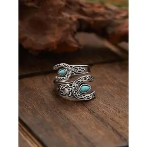 Women's Zinc Bohemian Turquoise Cuff Ring - Unique Vintage Adjustable Open Fashion Jewelry for Sports & Outdoor Accessories Enthusiasts