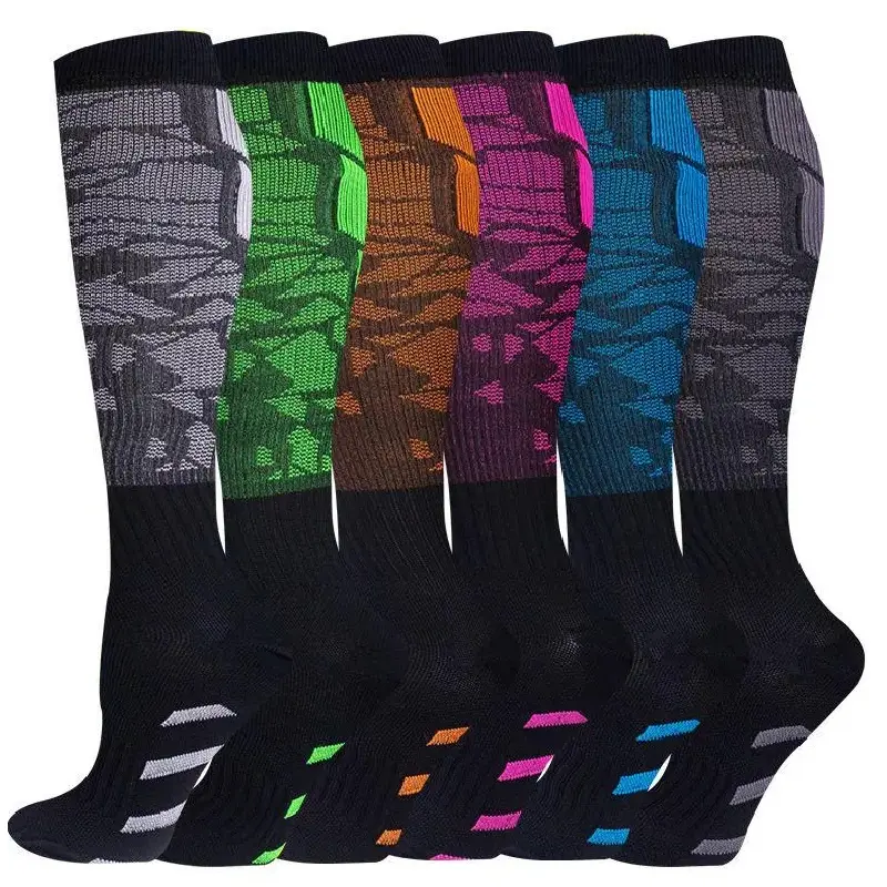 6pc Breathable running socks with arch support cushioned sole non slip grip compression technology perfect for marathon training hiking workout sports must have summer 2025 Color Pattern