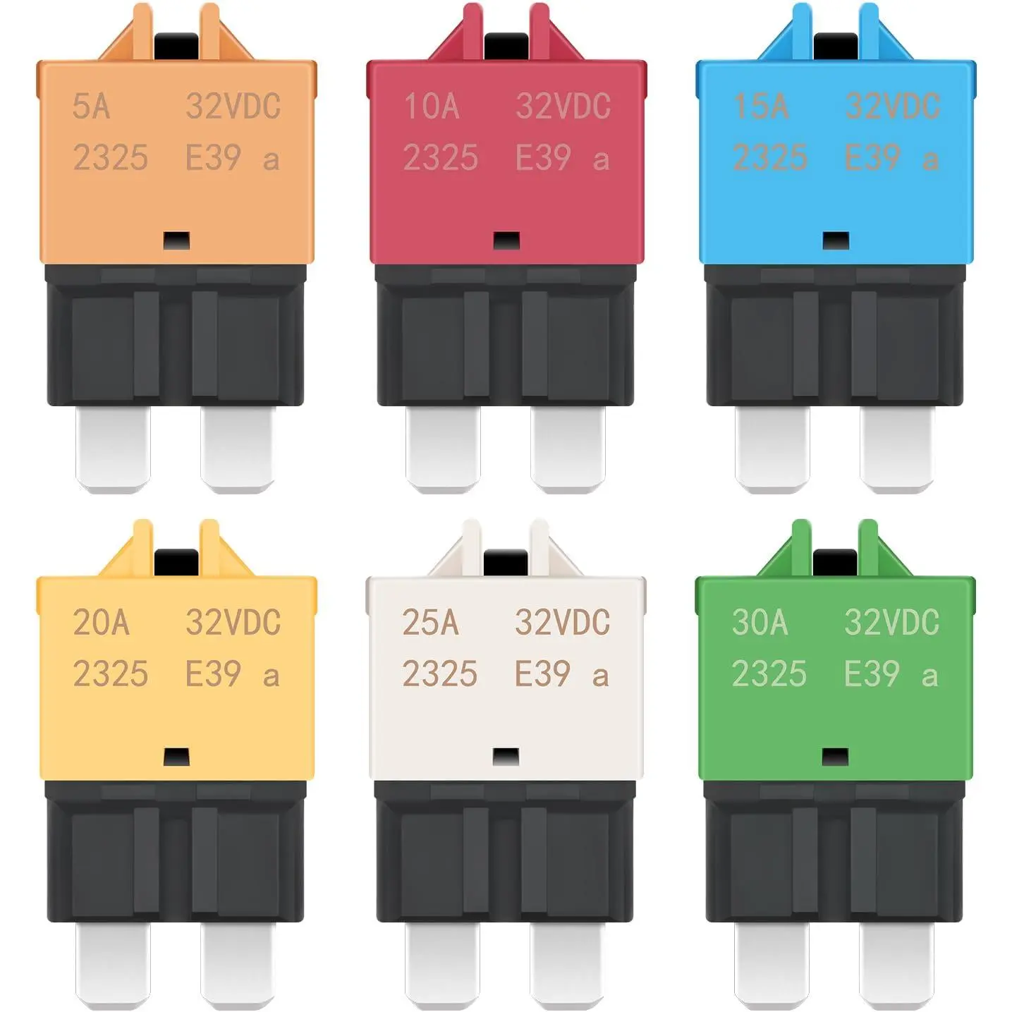 Nilight 6PCS Manual Resettable Circuit Breaker Assortment Kit with Manual Reset Button, 12V-32V Low Profile ATO ATC Blade Fuses (5A,10A,15A,20A,25A,30A), Tin-Plated Copper Alloy, Color-Coded, Long Lifespan for Automotive Cars, Motorcycles, Resettable Fuse