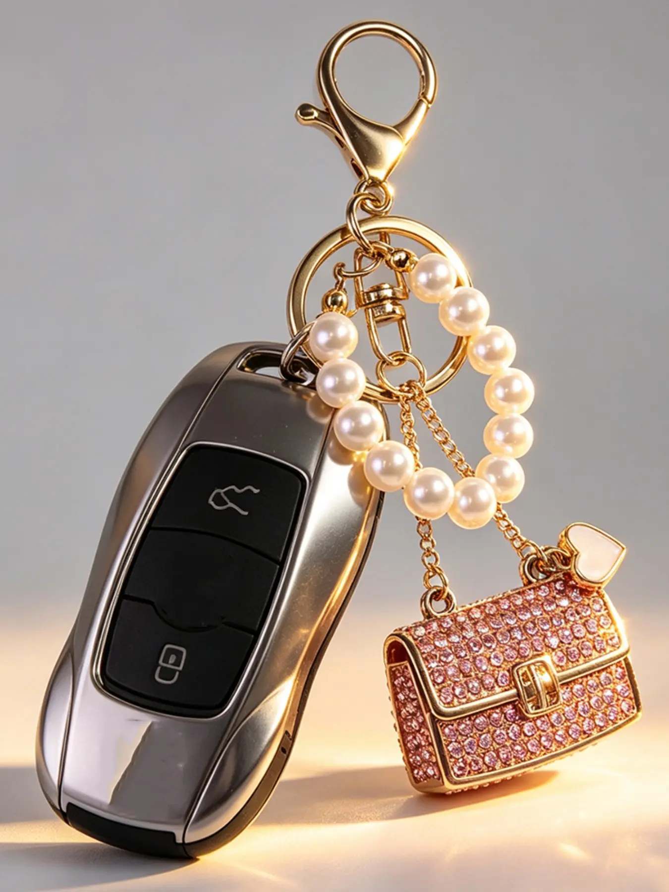 Elegant Rhinestone Mini Handbag Keychain, Sparkling Keychain, Heart-Shaped Car Key Accessory, Ideal Gift for Her, Birthday/wedding Anniversary
