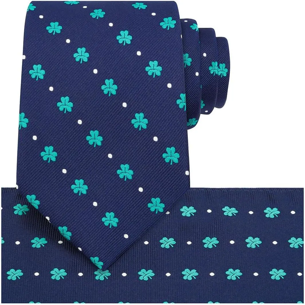 Mens Blue Tie Green Shamrock Ties Irish Culture Necktie
