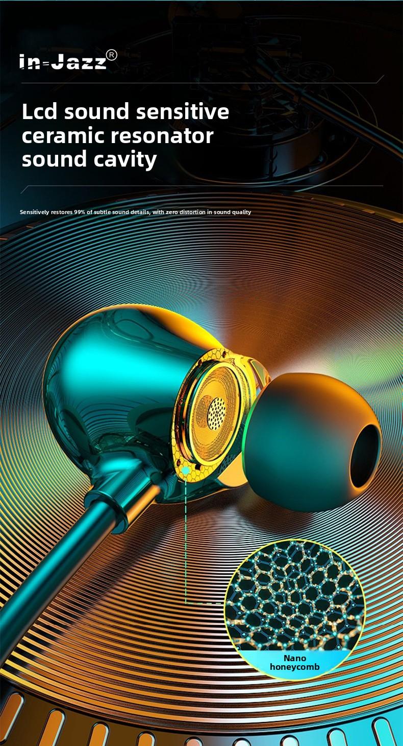 In-ear wired ceramic headphones, angled in-ear sleep headphones, high-quality sound with microphone and in-line controls
