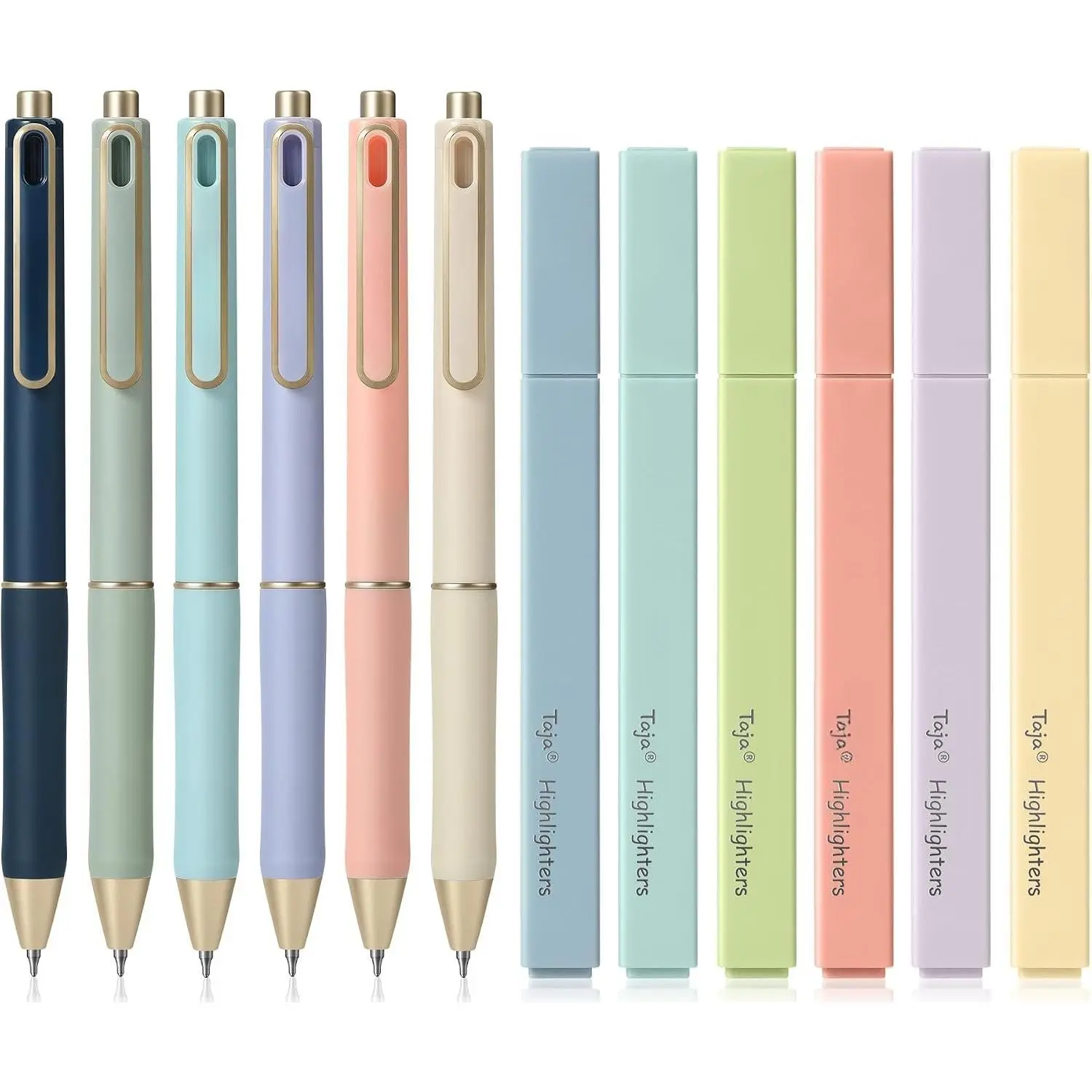 12 Pack  Highlighters and Pens Set, No Bleed and Quick-Drying | 6 Pastel Chisel Tip Highlighters and 6 Black Ink Pens for  Study, Journaling, School and Office Supplies
