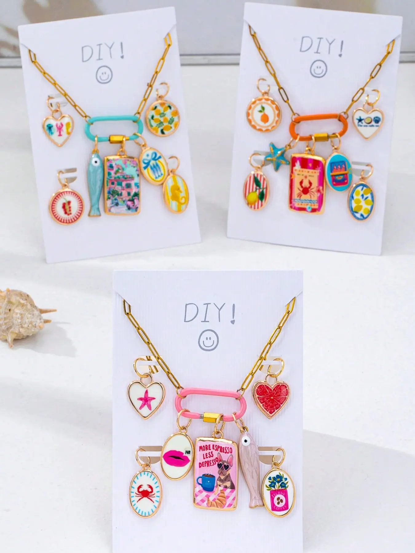 1 Set Customizable DIY Charm Necklace Kit - Detachable Colored Enamel Pendants with Stainless Steel Chain, DIY Multi-Layer Fashion Accessories, DIY Jewelry Decoration, Casual Trendy Jewelry