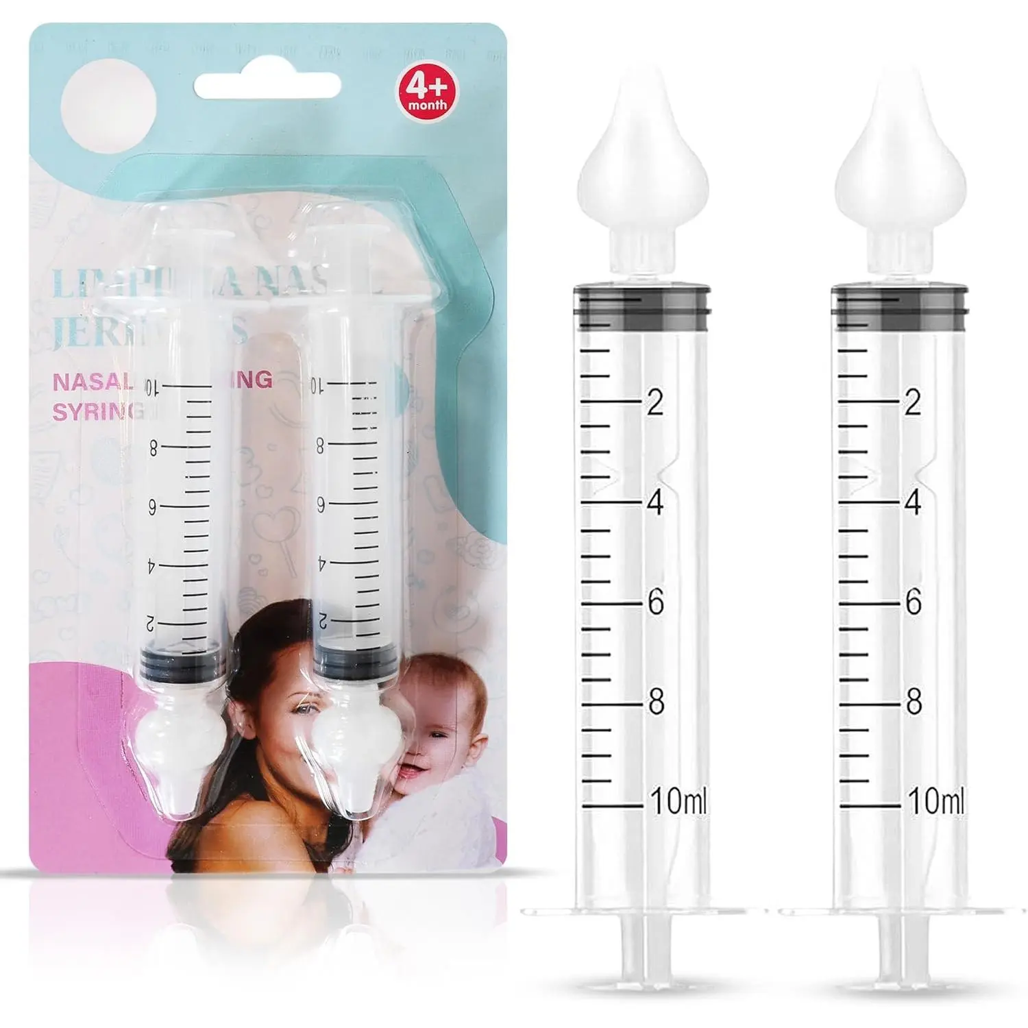 - Baby Nasal Syringe (2-Pack) - Safe Silicone Nasal Aspirator  Newborn - Infant Mucus Removal - 10ml Nose Cleaner Syringe  Baby - Toddler Congestion Relief - Reusable Tips - White New model